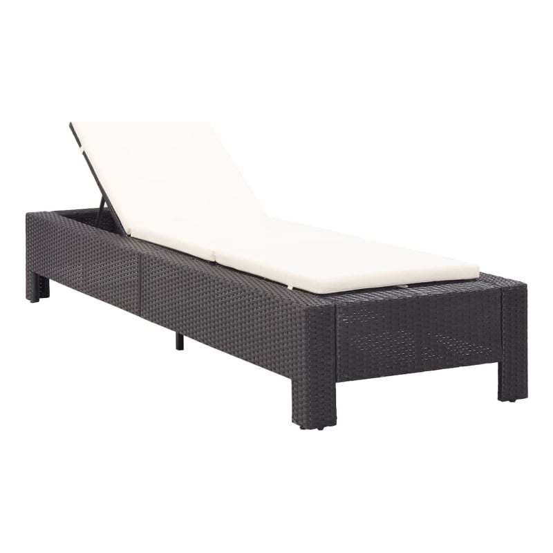 vidaXL Rattan Sun Lounger in Black and Cream White Cushions
