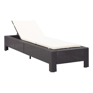 vidaXL Rattan Sun Lounger in Black and Cream White Cushions