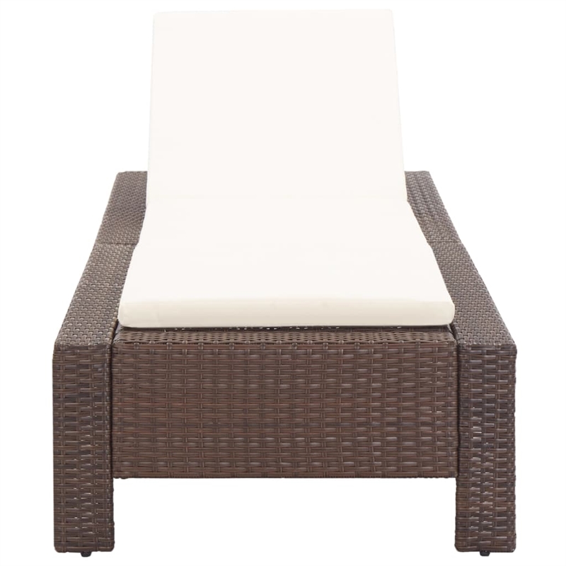 vidaXL Poly Rattan Sun Lounger in Brown Cushions