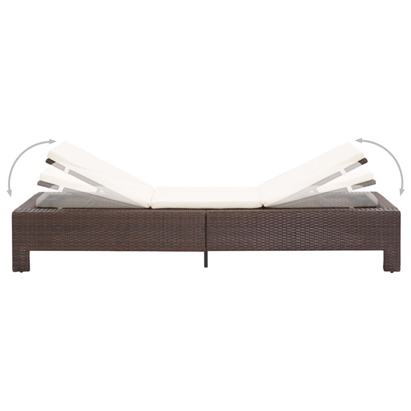 vidaXL Poly Rattan Sun Lounger in Brown Cushions