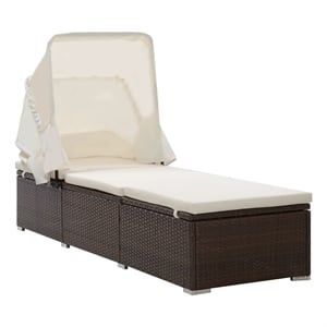 vidaXL Rattan Sun Lounger in Brown and Cream White Cushions