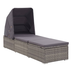 vidaXL Rattan Sun Lounger in Dark Gray Cushions