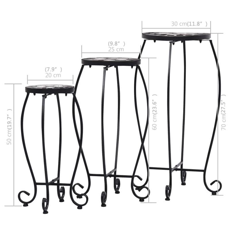 vidaXL Small Iron and ceramic Table in Black and White (Set of 3)