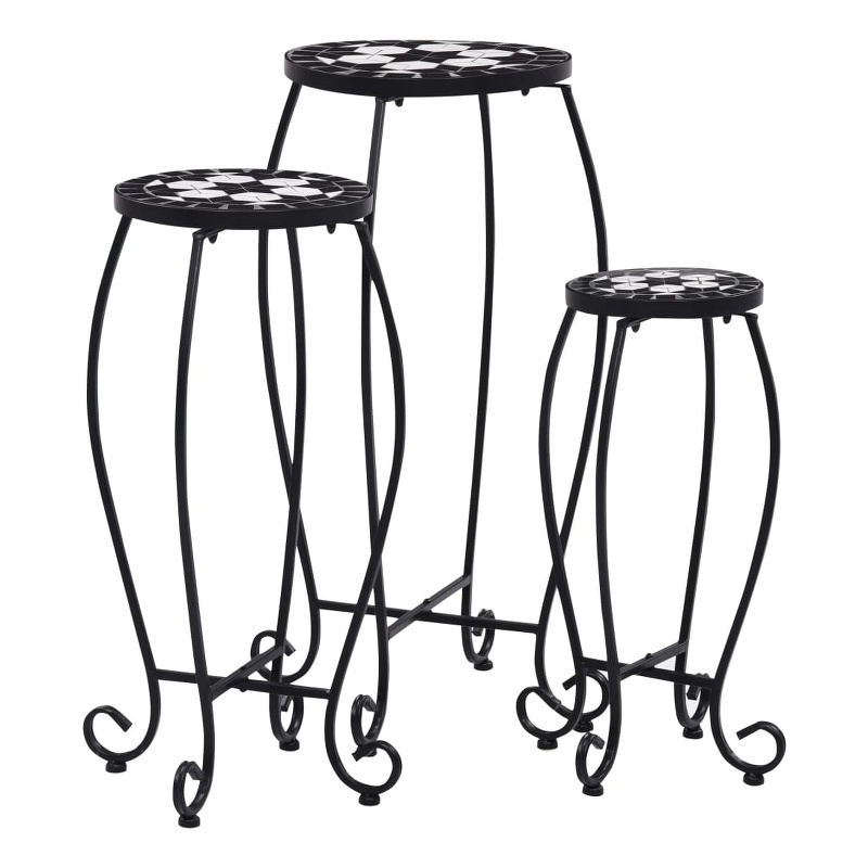 vidaXL Small Iron and ceramic Table in Black and White (Set of 3)