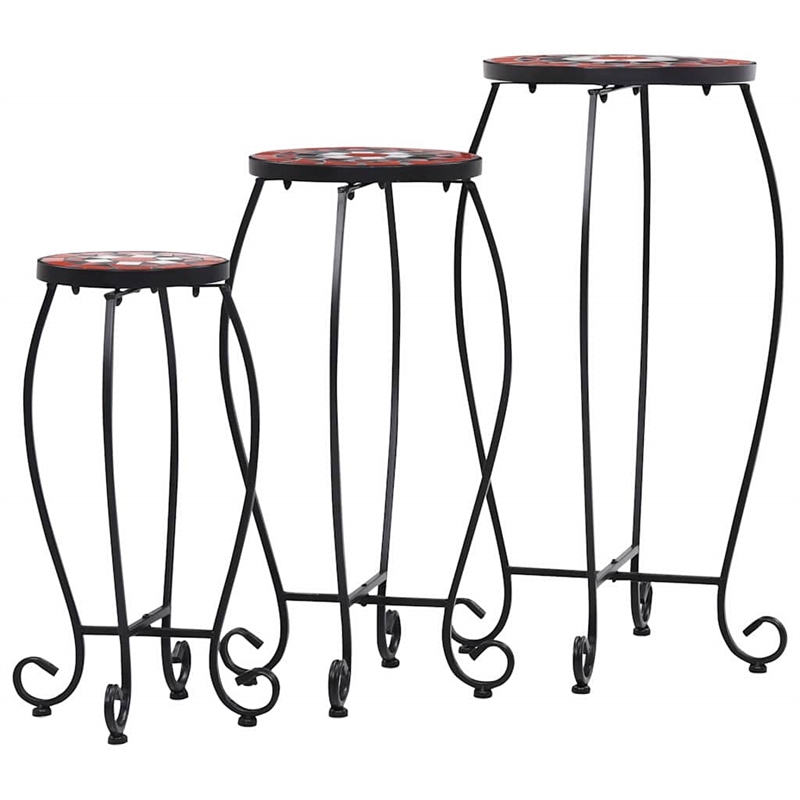 vidaXL Small Iron and ceramic Table in Terracotta and White (Set of 3)