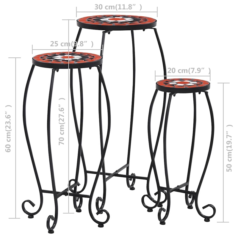 vidaXL Small Iron and ceramic Table in Terracotta and White (Set of 3)