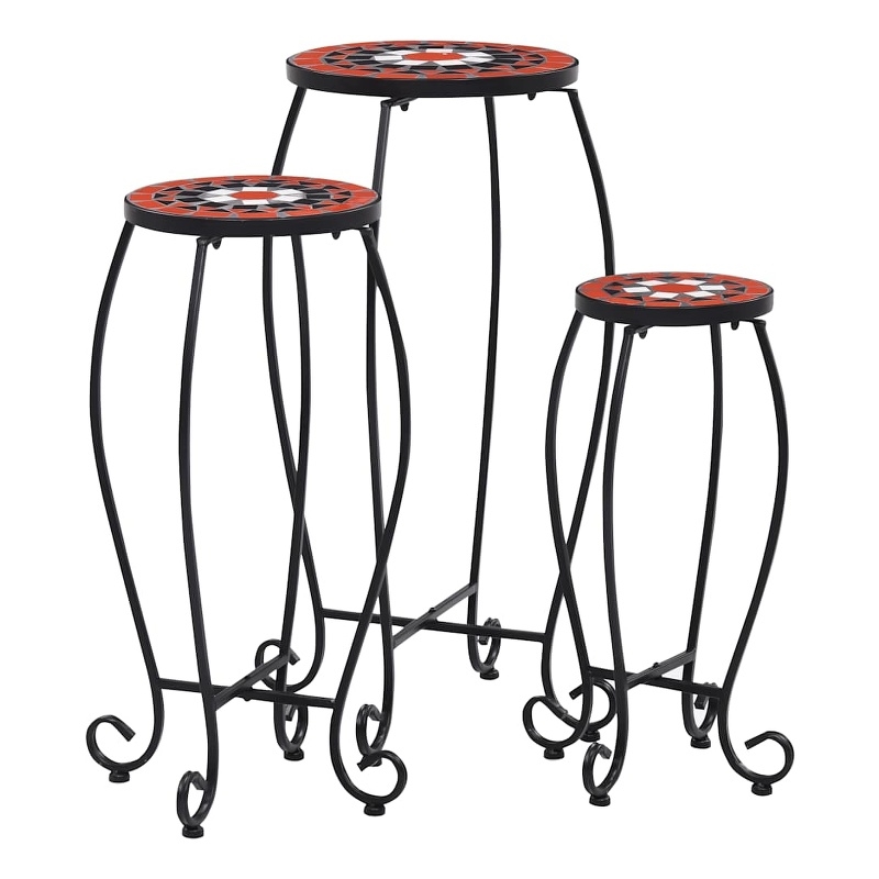 vidaXL Small Iron and ceramic Table in Terracotta and White (Set of 3)