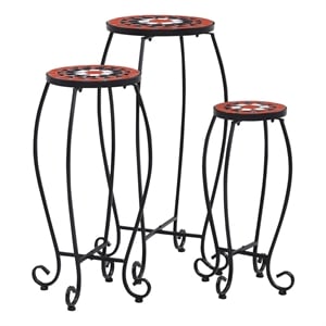 vidaXL Small Iron and ceramic Table in Terracotta and White (Set of 3)