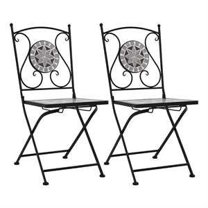 vidaXL Powder-Coated Steel Garden Chair in Gray (Set of 2)