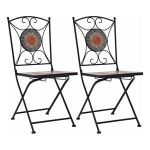 vidaXL Powder-Coated Iron Garden Chair in Orange and Gray (Set of 2)