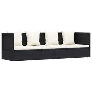 vidaXL Rattan Sun Lounger in Black and Cream White Cushions