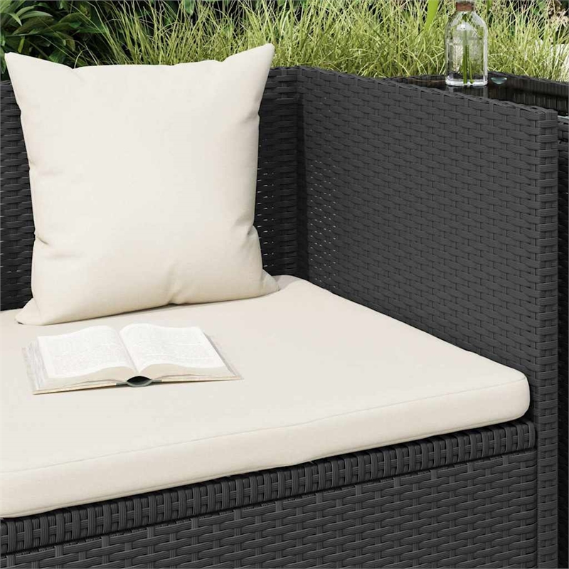 vidaXL Rattan Sun Lounger in Black and Cream White Cushions