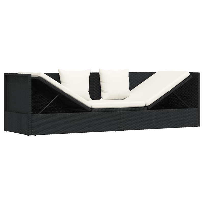 vidaXL Rattan Sun Lounger in Black and Cream White Cushions