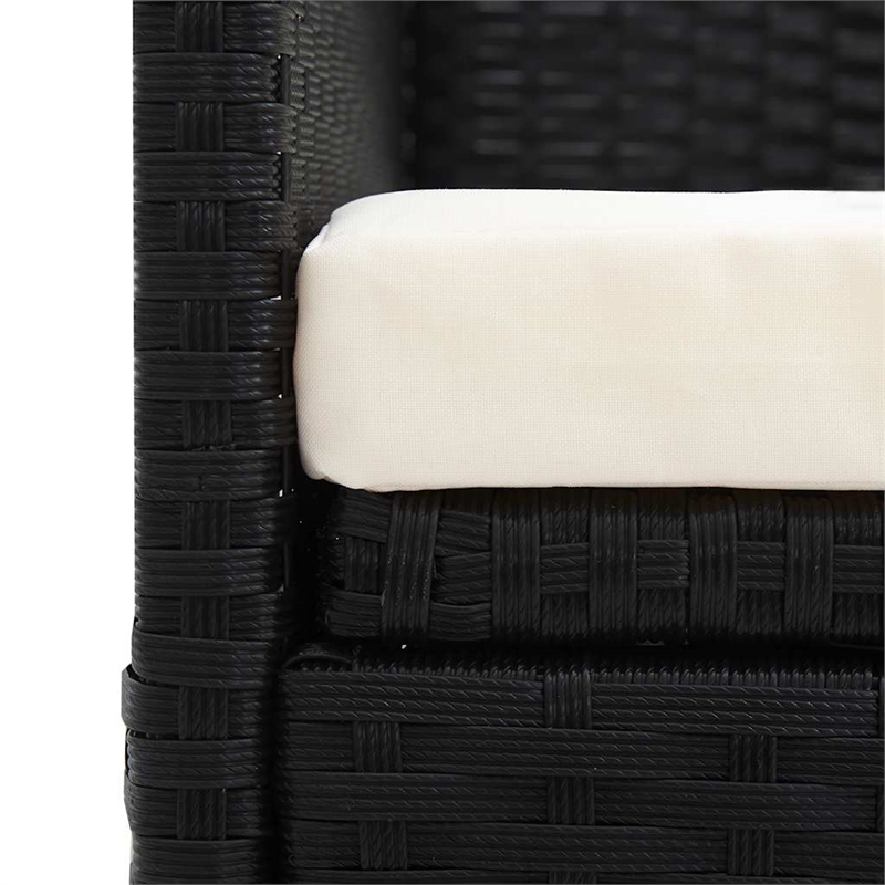 vidaXL Rattan Sun Lounger in Black and Cream White Cushions