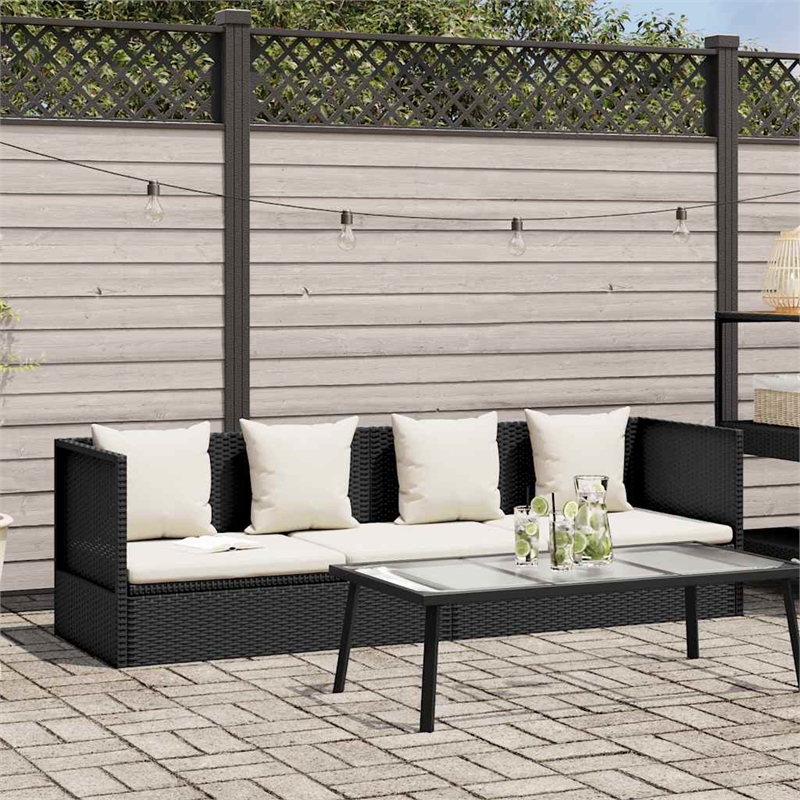 vidaXL Rattan Sun Lounger in Black and Cream White Cushions