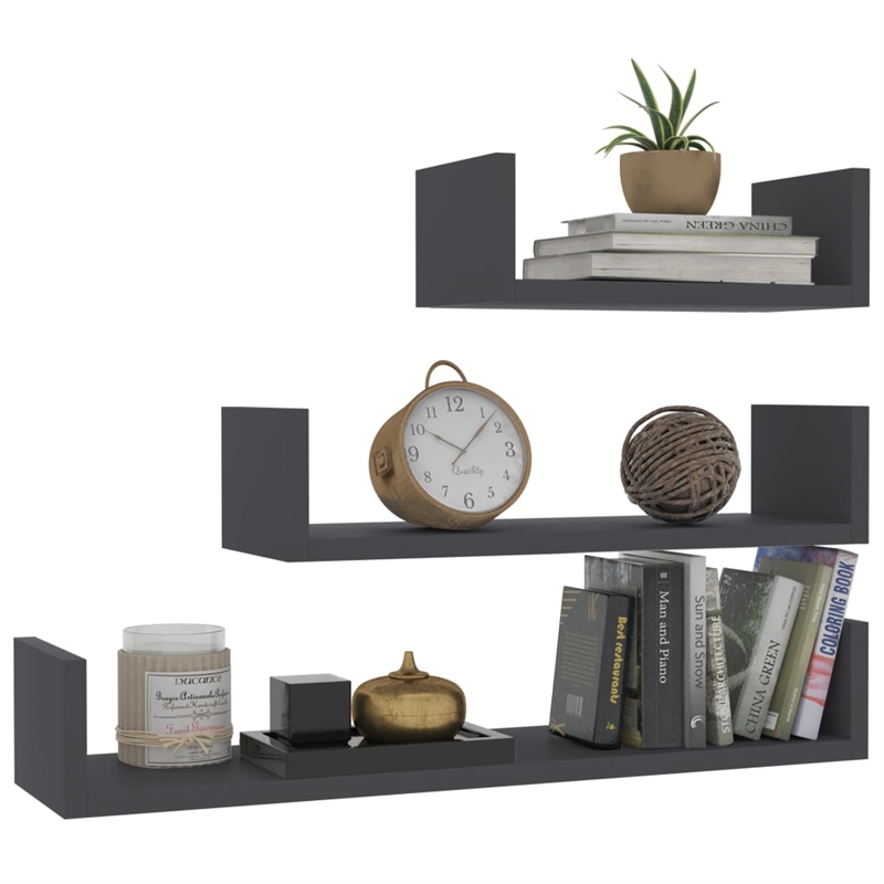 vidaXL Engineered Wood Shelf in Gray (Set of 3)