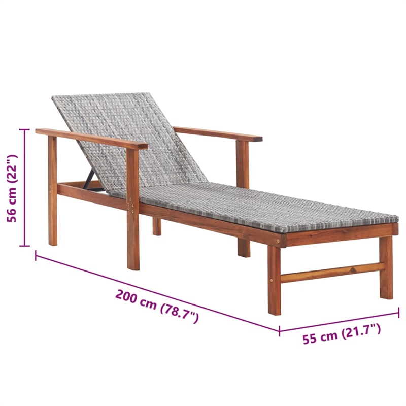 vidaXL Poly Rattan Sun Lounger in Gray