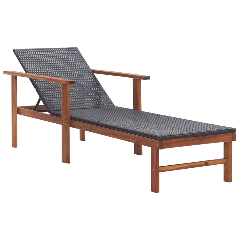 vidaXL Poly Rattan Sun Lounger in Black and Cream White Cushions