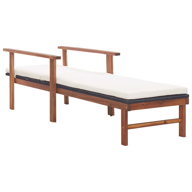 vidaXL Poly Rattan Sun Lounger in Black and Cream White Cushions