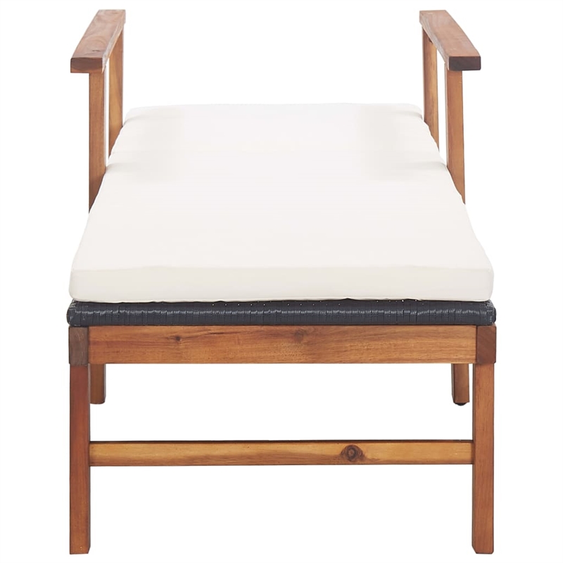 vidaXL Poly Rattan Sun Lounger in Black and Cream White Cushions