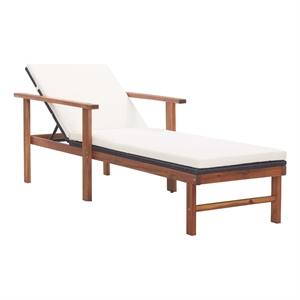 vidaXL Poly Rattan Sun Lounger in Black and Cream White Cushions