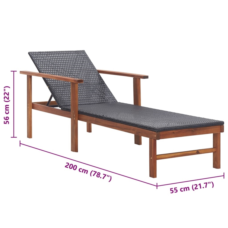 vidaXL Solid Acacia Wood Sun Lounger in Black