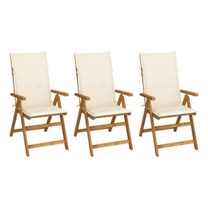 vidaXL Solid Acacia Wood Foldable Garden Chair in Cream/Natural (Set of 3)