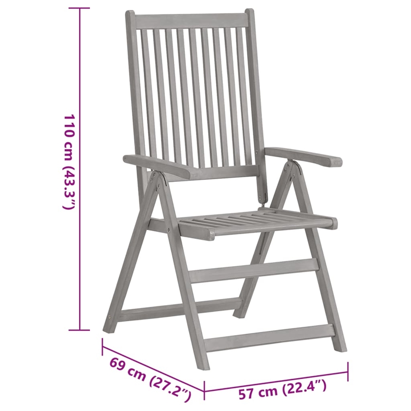 vidaXL Solid Acacia Wood Garden Chair in Gray (Set of 2)