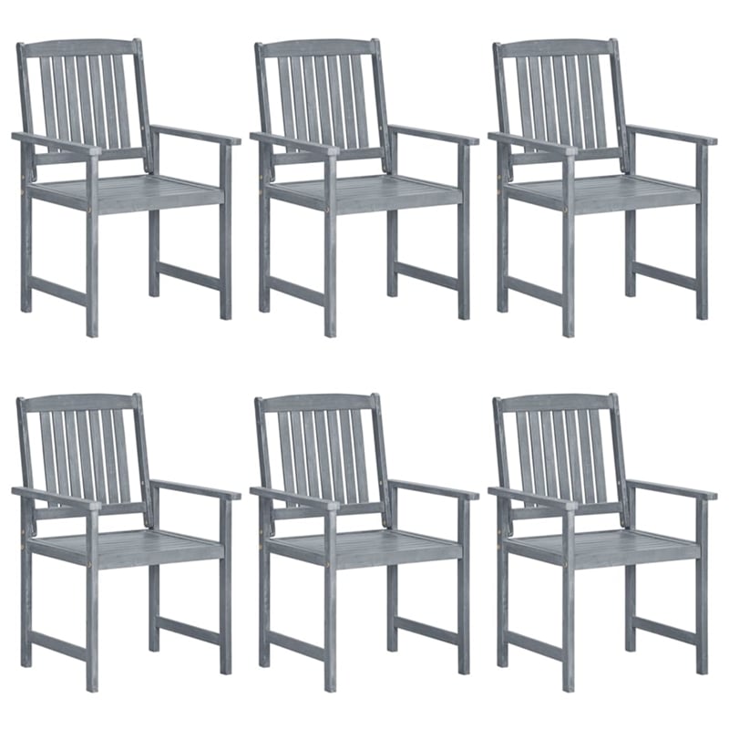 vidaXL Solid Acacia Wood Patio Chair in Gray (Set of 6)