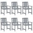 vidaXL Solid Acacia Wood Patio Chair in Gray (Set of 6)