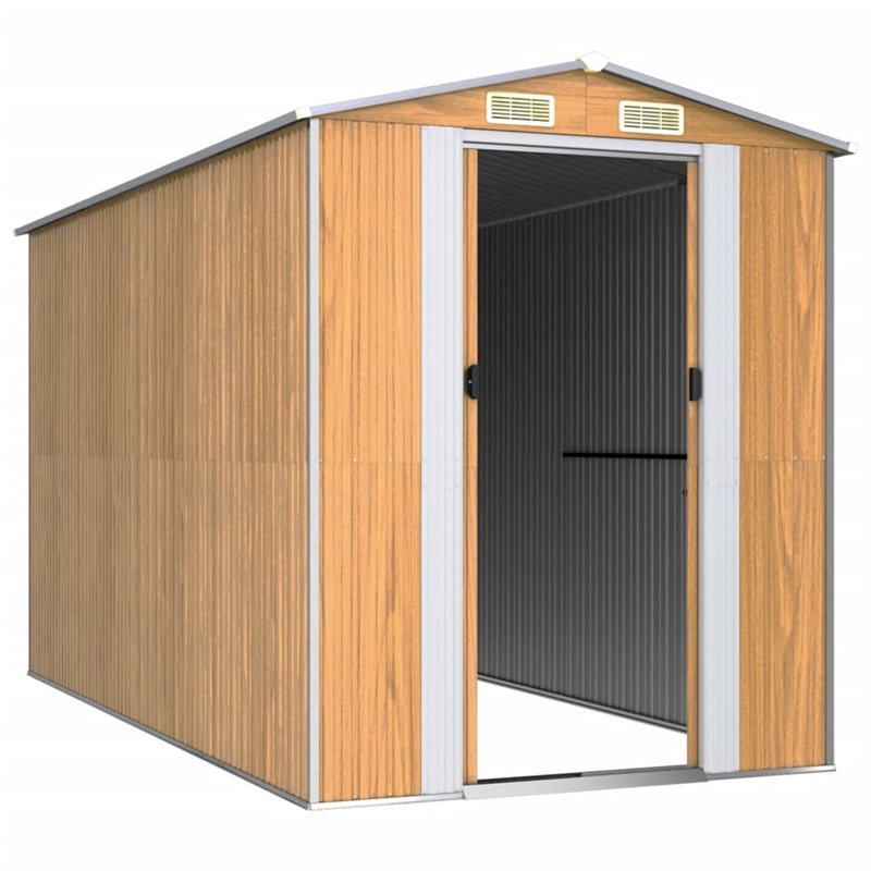 vidaXL Galvanized Steel Large Garden Shed in Light Brown