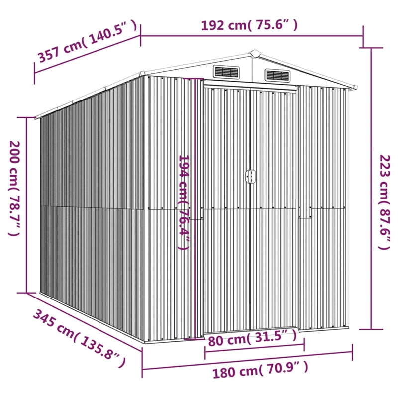 vidaXL Galvanized Steel Large Garden Shed in Light Brown
