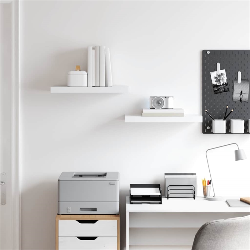 vidaXL MDF and Metal Wall Shelf in White Honeycomb (Set of 2)