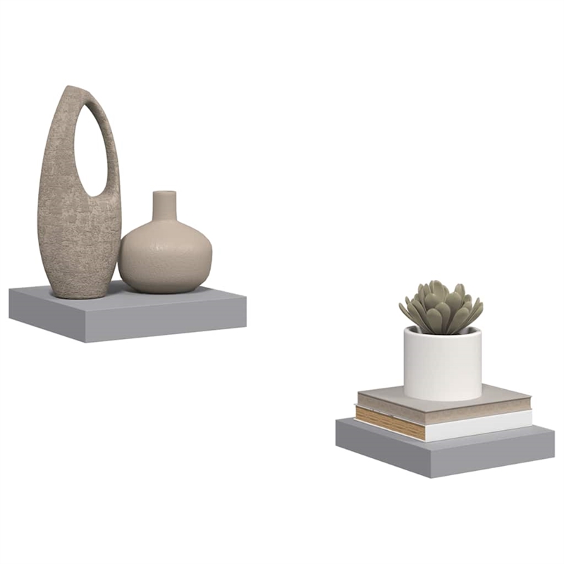 vidaXL MDF Sqaure Wall Shelf in Gray (Set of 2)