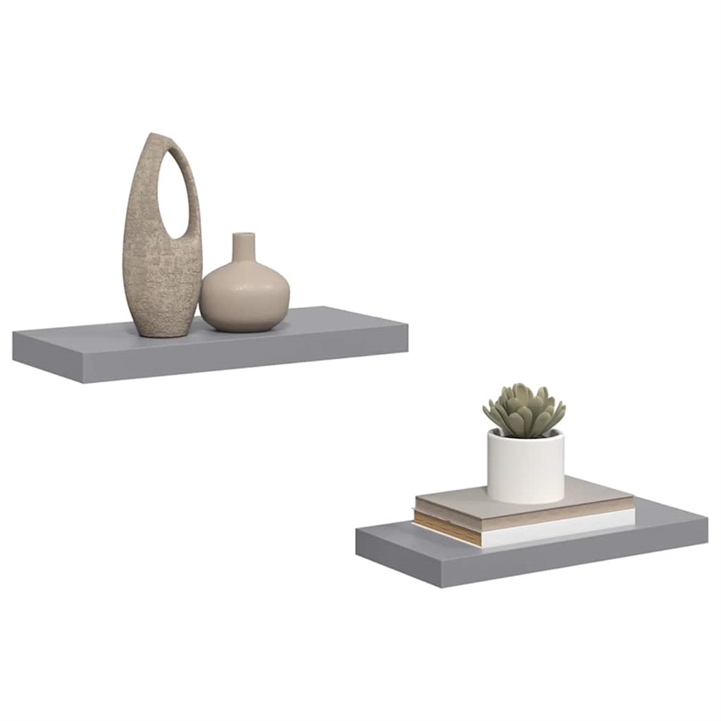 vidaXL MDF and Metal Wall Shelf in Grey Honeycomb (Set of 2)