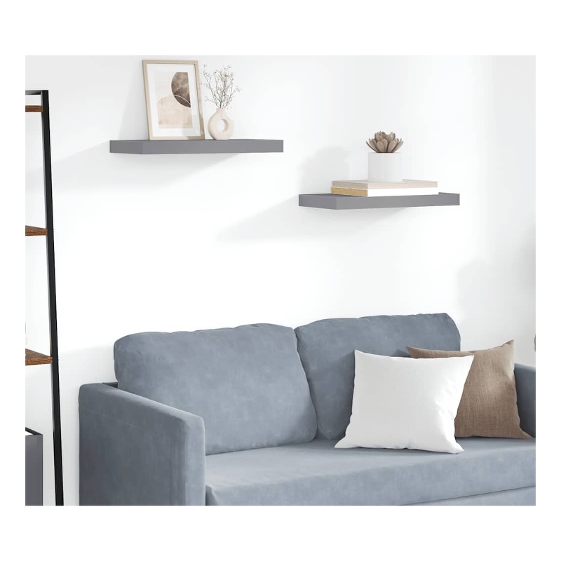 vidaXL MDF and Metal Wall Shelf in Grey Honeycomb (Set of 2)