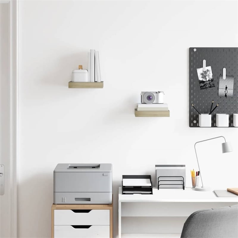 vidaXL MDF and Metal Wall Shelf in Oak Honeycomb (Set of 2)