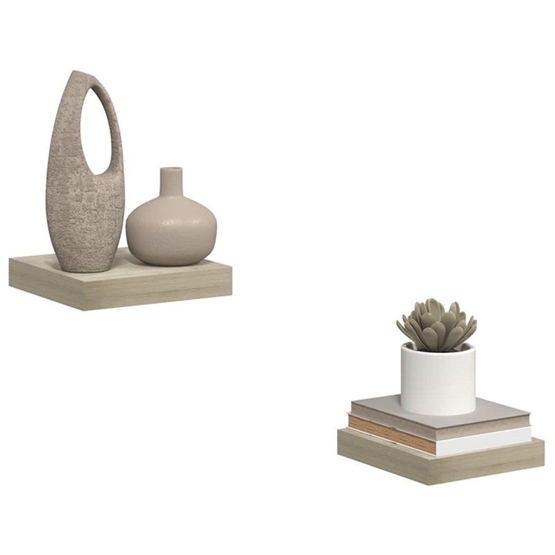 vidaXL MDF and Metal Wall Shelf in Oak Honeycomb (Set of 2)