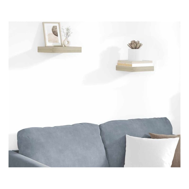 vidaXL MDF and Metal Wall Shelf in Oak Honeycomb (Set of 2)