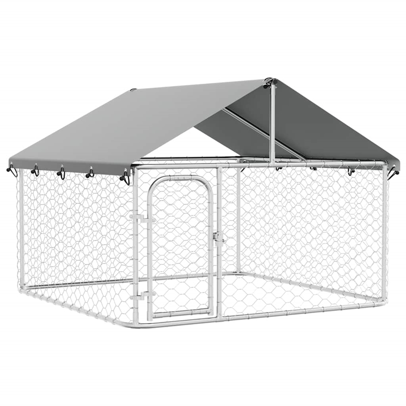 vidaXL Large Galvanized Steel and Polyethylene Dog Kennel in Silver