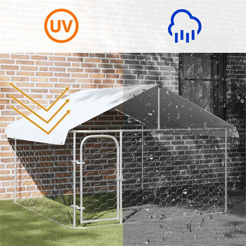 vidaXL Large Galvanized Steel and Polyethylene Dog Kennel in Silver