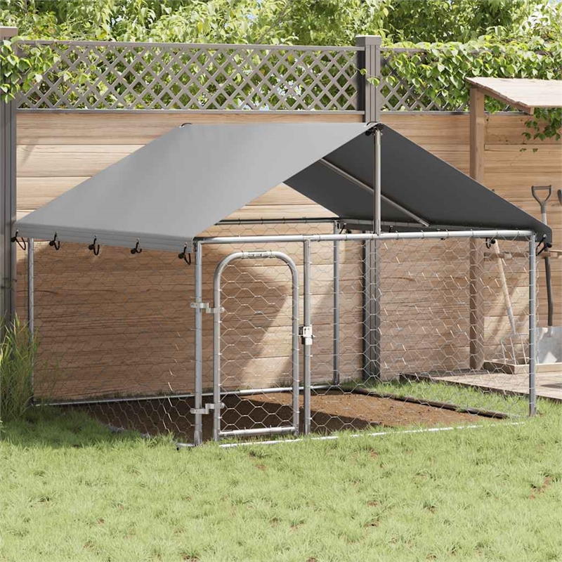 vidaXL Large Galvanized Steel and Polyethylene Dog Kennel in Silver