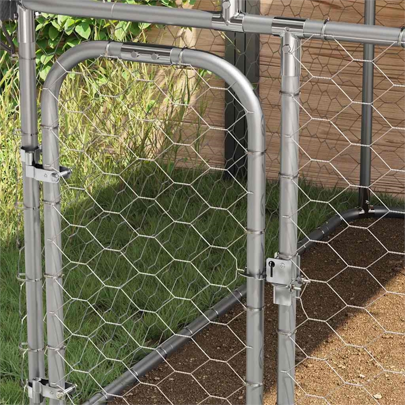 vidaXL Large Galvanized Steel and Polyethylene Dog Kennel in Silver