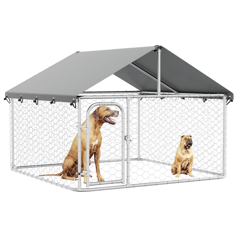 vidaXL Large Galvanized Steel and Polyethylene Dog Kennel in Silver