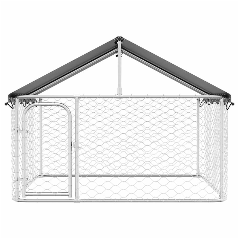 vidaXL Large Galvanized Steel and Polyethylene Dog Kennel in Silver