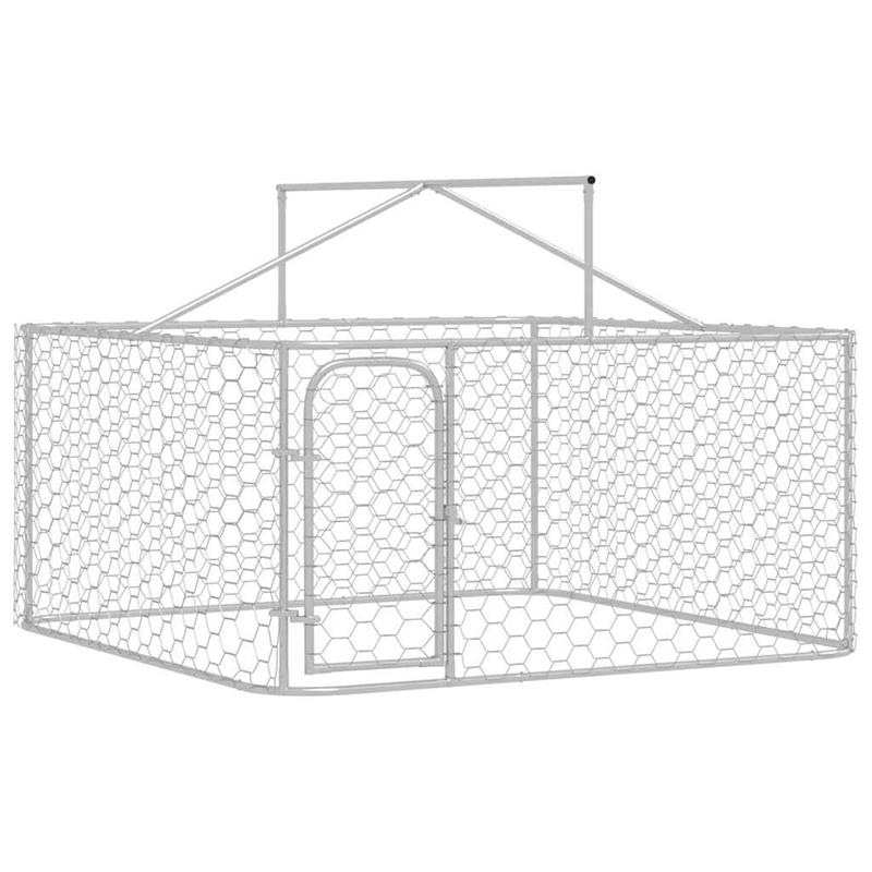 vidaXL Large Galvanized Steel and Polyethylene Dog Kennel in Silver