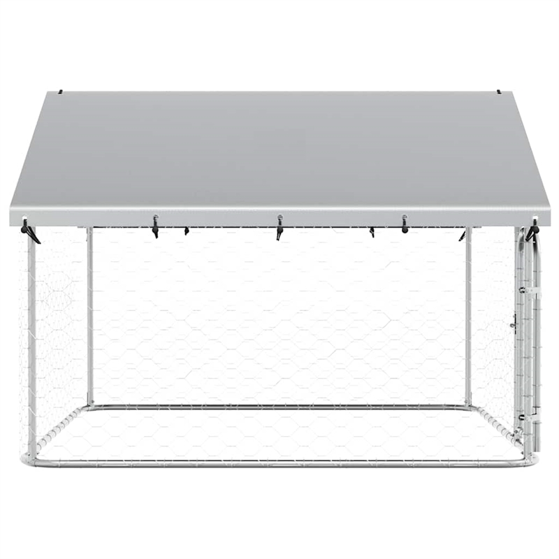 vidaXL Large Galvanized Steel and Polyethylene Dog Kennel in Silver