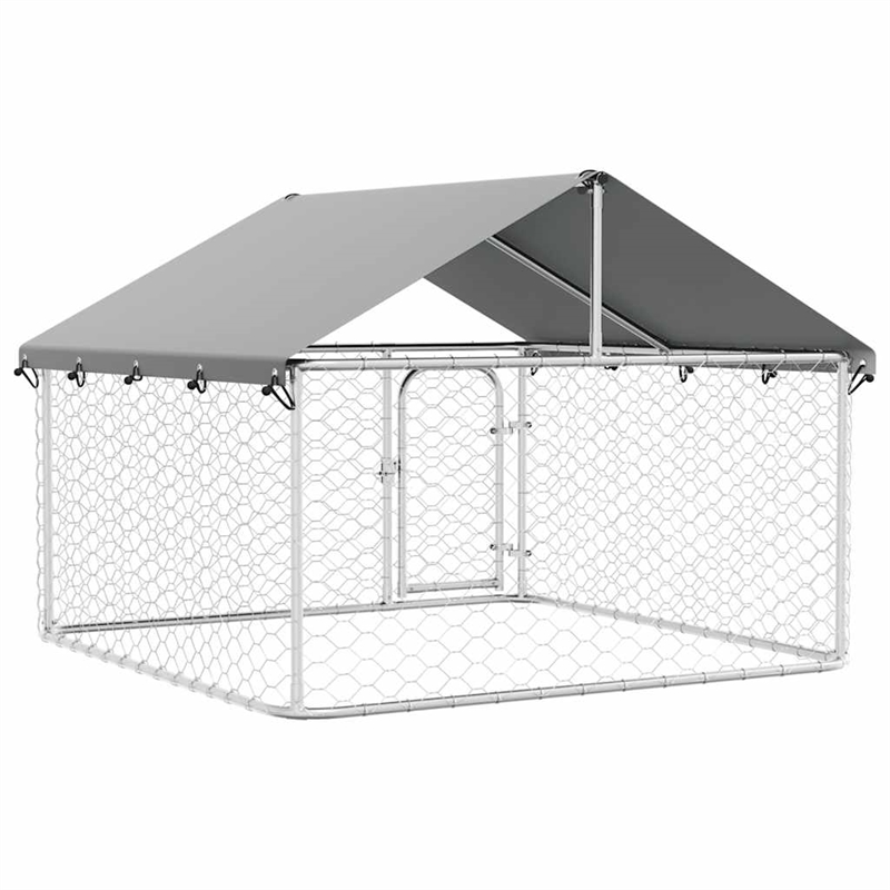 vidaXL Large Galvanized Steel and Polyethylene Dog Kennel in Silver