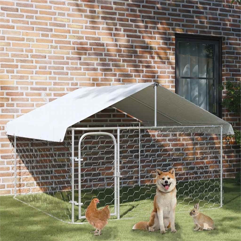 vidaXL Large Galvanized Steel and Polyethylene Dog Kennel in Silver