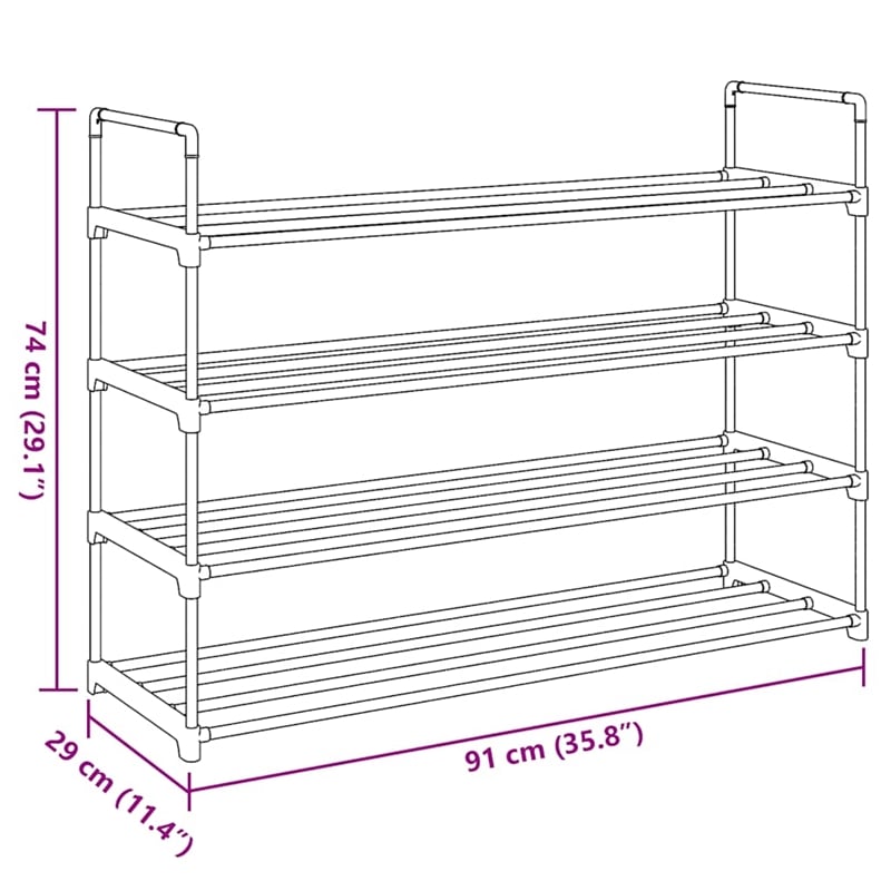 vidaXL Metal and Plastic Medium Shoe Rack in Black